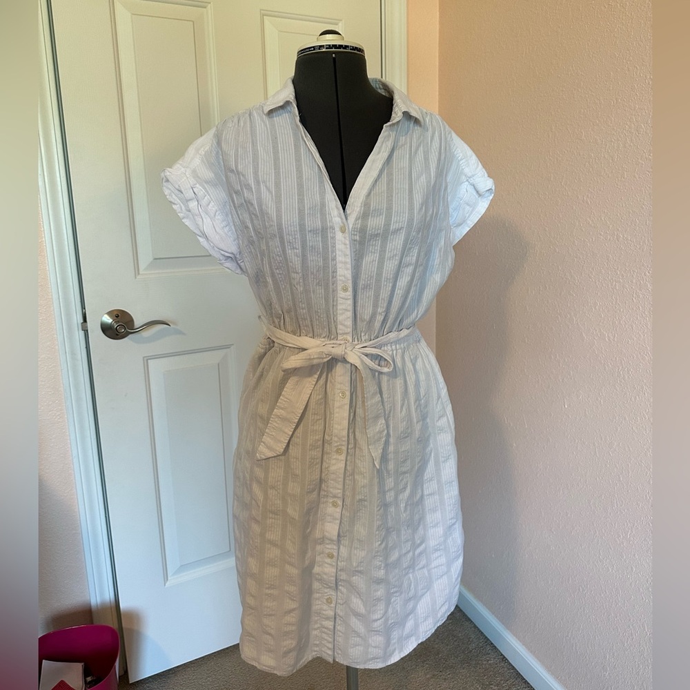 J Crew Shirt Dress Womens M White Poplin Cotton Midi Button Up Preppy